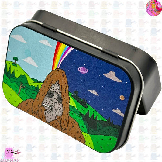 Cartoon Parody Sassy Sasquatch - 1oz Black / Crystal / Jewellery / Coins / Bits & Pieces / Hide / Money / Make-Up 1oz Black Hinge Lid Tin Box Gift - 9.5 x 6.2 x 2 cm - Cute Funny Metal Organiser Gift Idea