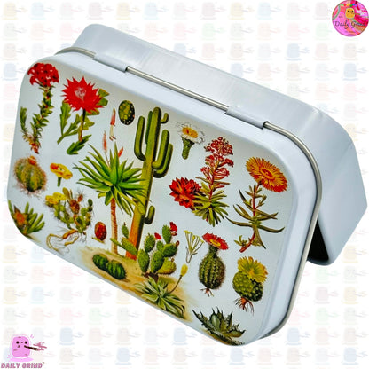 Vintage Cactus Species Variety French Chart - 1oz White / Crystal / Jewellery / Coins / Bits & Pieces / Hide / Money / Make-Up 1oz Black Hinge Lid Tin Box Gift - 9.5 x 6.2 x 2 cm - Cute Funny Metal Organiser Gift Idea