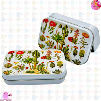 Vintage Cactus Species Variety French Chart - 1oz White / Crystal / Jewellery / Coins / Bits & Pieces / Hide / Money / Make-Up 1oz Black Hinge Lid Tin Box Gift - 9.5 x 6.2 x 2 cm - Cute Funny Metal Organiser Gift Idea