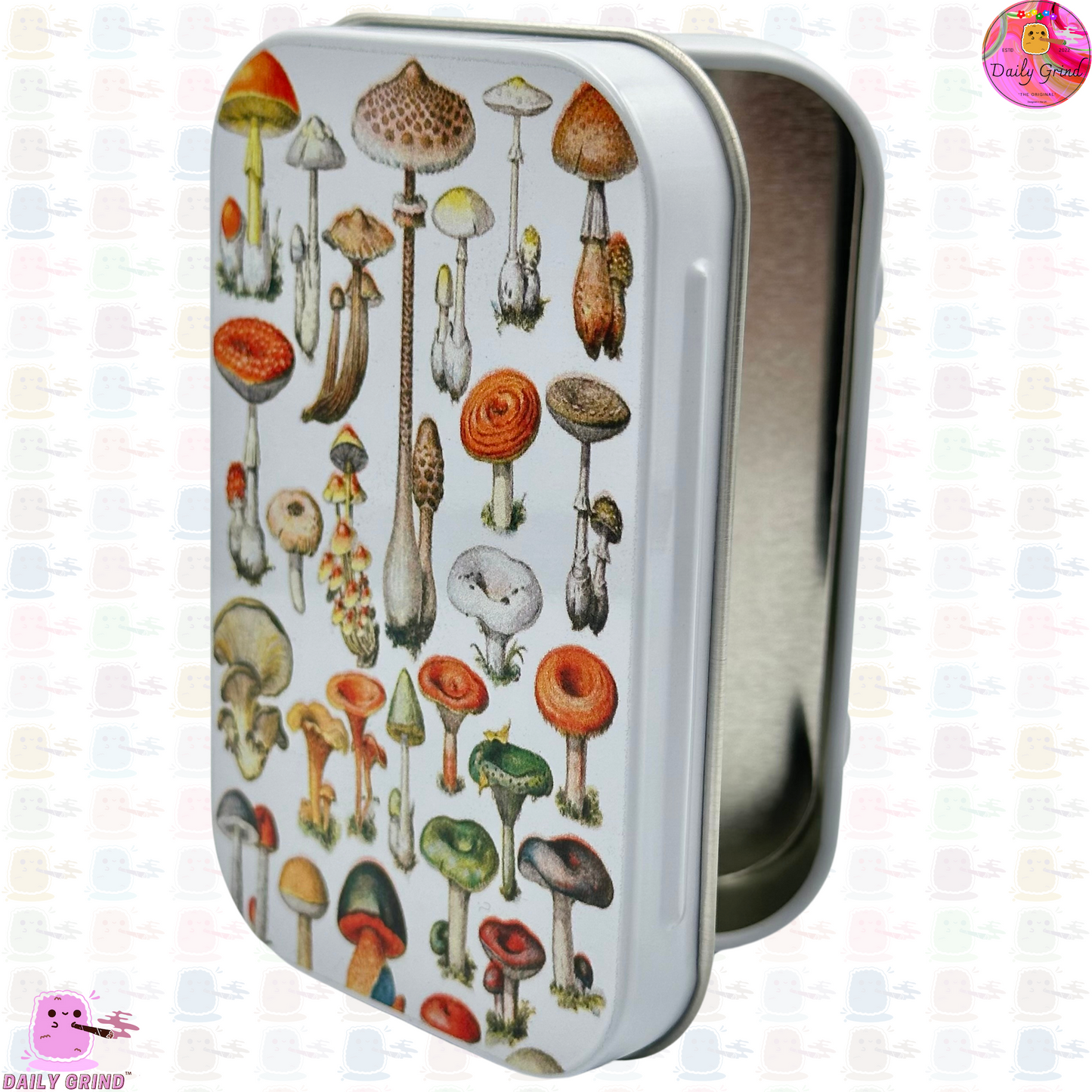 Vintage Mushroom Species Variety French Chart - 1oz White / Crystal / Jewellery / Coins / Bits & Pieces / Hide / Money / Make-Up 1oz Black Hinge Lid Tin Box Gift - 9.5 x 6.2 x 2 cm - Cute Funny Metal Organiser Gift Idea