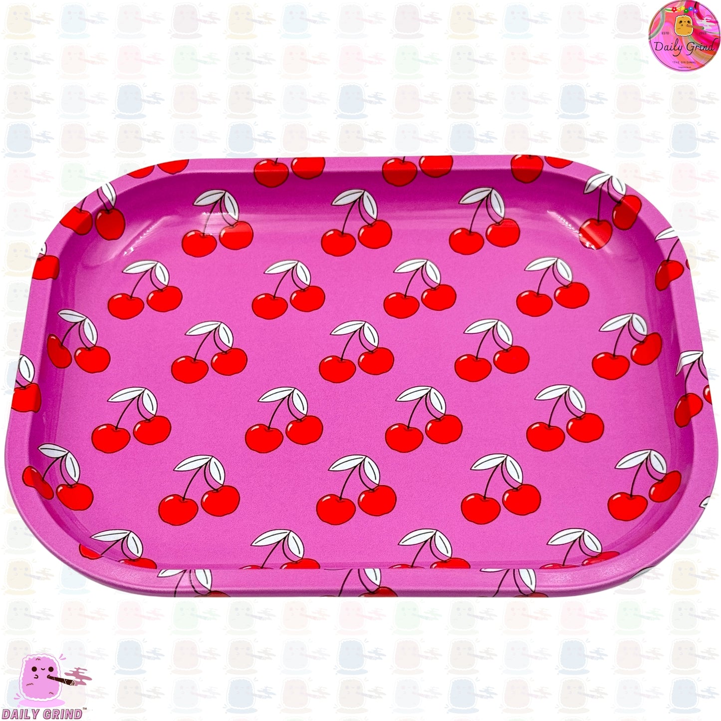 Pink Cherry Pattern Girly - 14x18cm Metal Tray for Bits & Pieces, Jewellery, Crystals, Trinkets etc! Cute Gift Idea