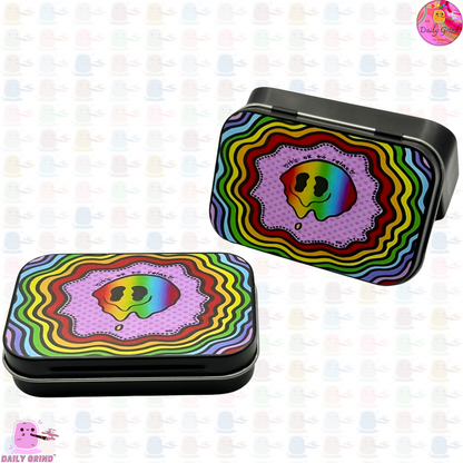 Wavy Drippy Face Tie Dye - 1oz Black / Crystal / Jewellery / Coins / Bits & Pieces / Hide / Money / Make-Up 1oz Black Hinge Lid Tin Box Gift - 9.5 x 6.2 x 2 cm - Cute Funny Metal Organiser Gift Idea