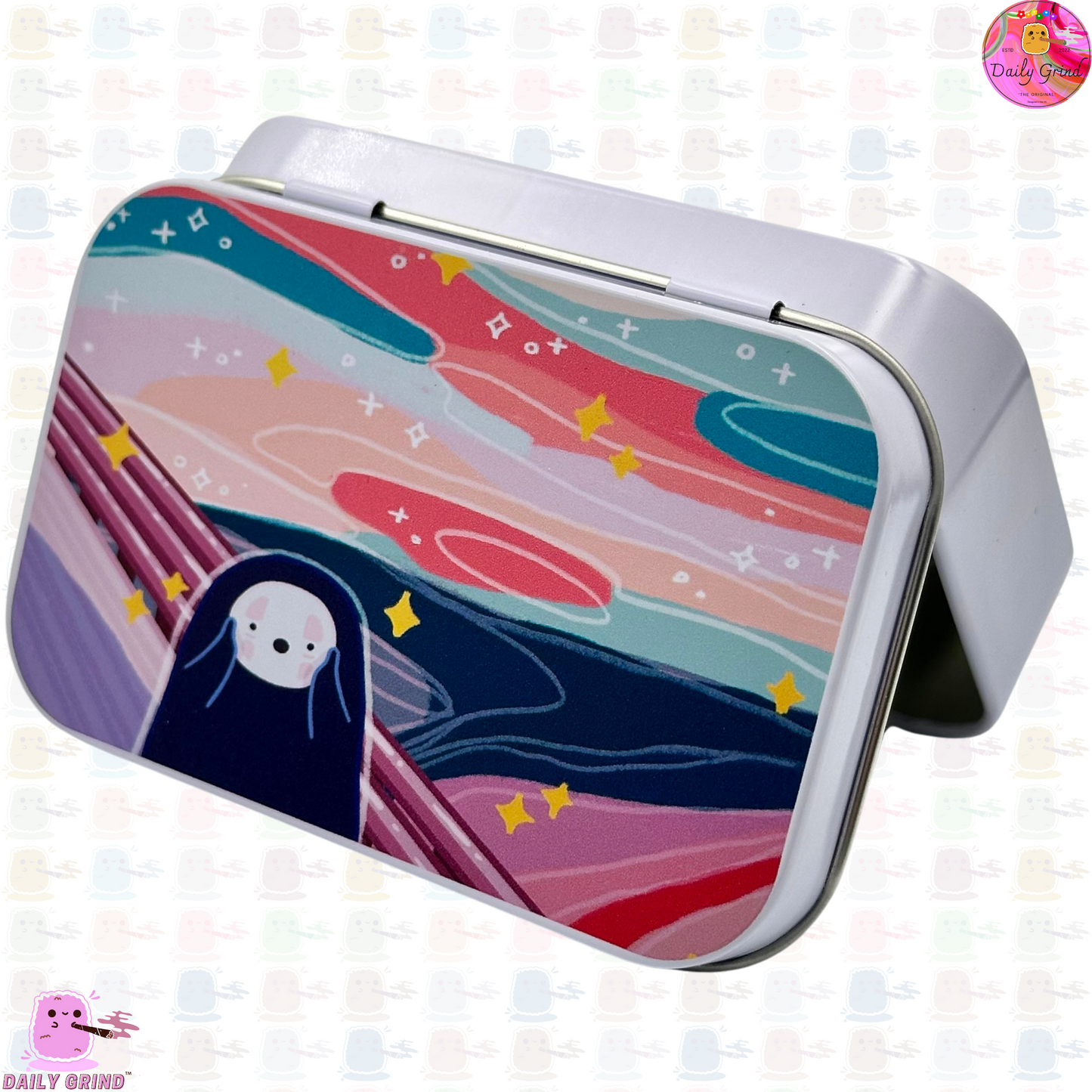 Dreamy Sunset Scream Anime Cartoon Parody - 1oz White / Crystal / Jewellery / Coins / Bits & Pieces / Hide / Money / Make-Up 1oz Black Hinge Lid Tin Box Gift - 9.5 x 6.2 x 2 cm - Cute Funny Metal Organiser Gift Idea