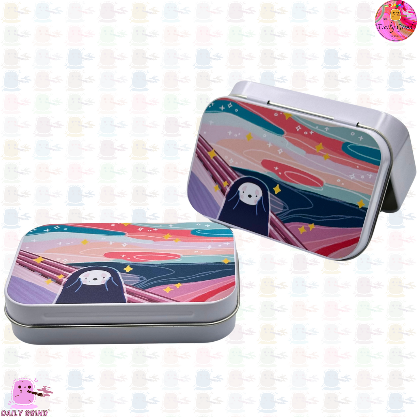 Dreamy Sunset Scream Anime Cartoon Parody - 1oz White / Crystal / Jewellery / Coins / Bits & Pieces / Hide / Money / Make-Up 1oz Black Hinge Lid Tin Box Gift - 9.5 x 6.2 x 2 cm - Cute Funny Metal Organiser Gift Idea