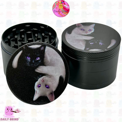 Kitty Yin Yang Cute Cat - 50mm 4-Piece High Quality Custom Metal Kitchen Herb Grinder Gift Idea