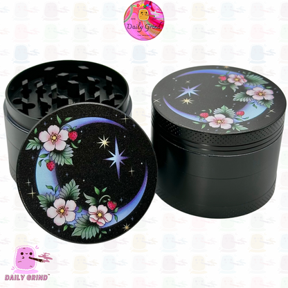 Crescent Moon Cute Flowers Night Sky Stars - 50mm 4-part High Quality Metal Kitchen Herb Grinder Gift Idea