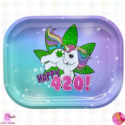 420 Pony Parody Funny Little Unicorn - 14x18cm Metal Tray Surface for Bits & Pieces, Jewellery, Crystals,  etc !! Trinkets Gift