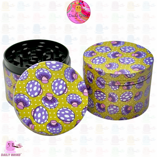 Purple Fly Argic Mushroom Cute Design Yellow - 50mm 4-Piece High Quality Custom Metal Kitchen Herb Grinder Gift Idea