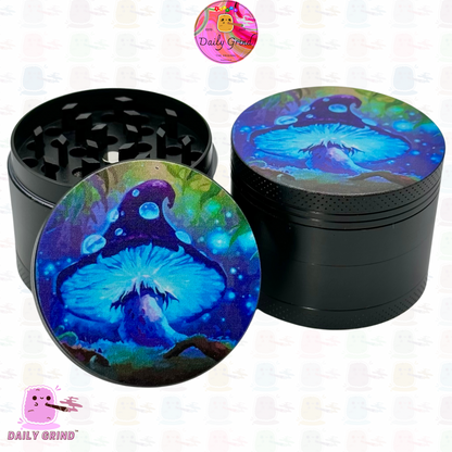 Glowing Mushroom Neon - 50mm 4-Piece High Quality Custom Metal Kitchen Herb Grinder Gift Idea