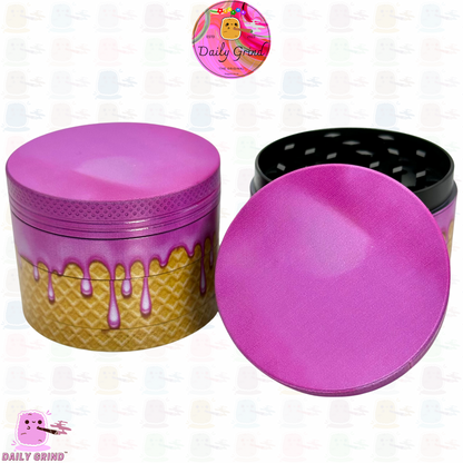 Cherry Bubblegum Ice Cream Cone Cute Pink Design - 50mm 4-Piece High Quality Custom Metal Kitchen Herb Grinder Gift Idea