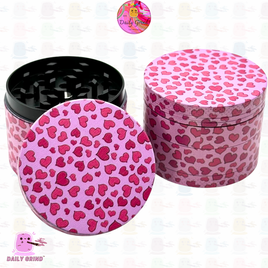 LoveHeart Pattern Collage Cute Pink Girls Design - 50mm 4-Piece High Quality Metal Herb Grinder Gift Idea