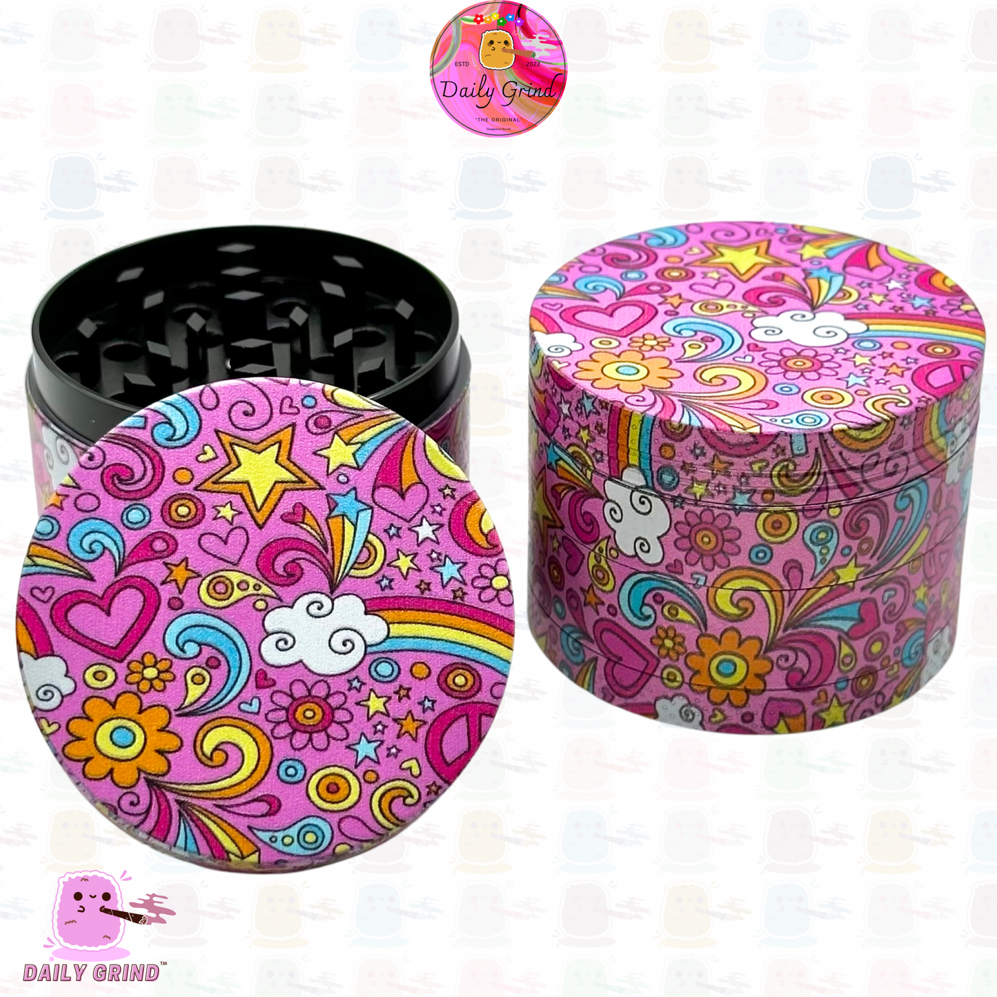 Lovely Pink Girls Cute Hearts Stars Flowers Rainbow Design - 50mm 4-Piece High Quality Custom Metal Kitchen Herb Grinder Gift Idea