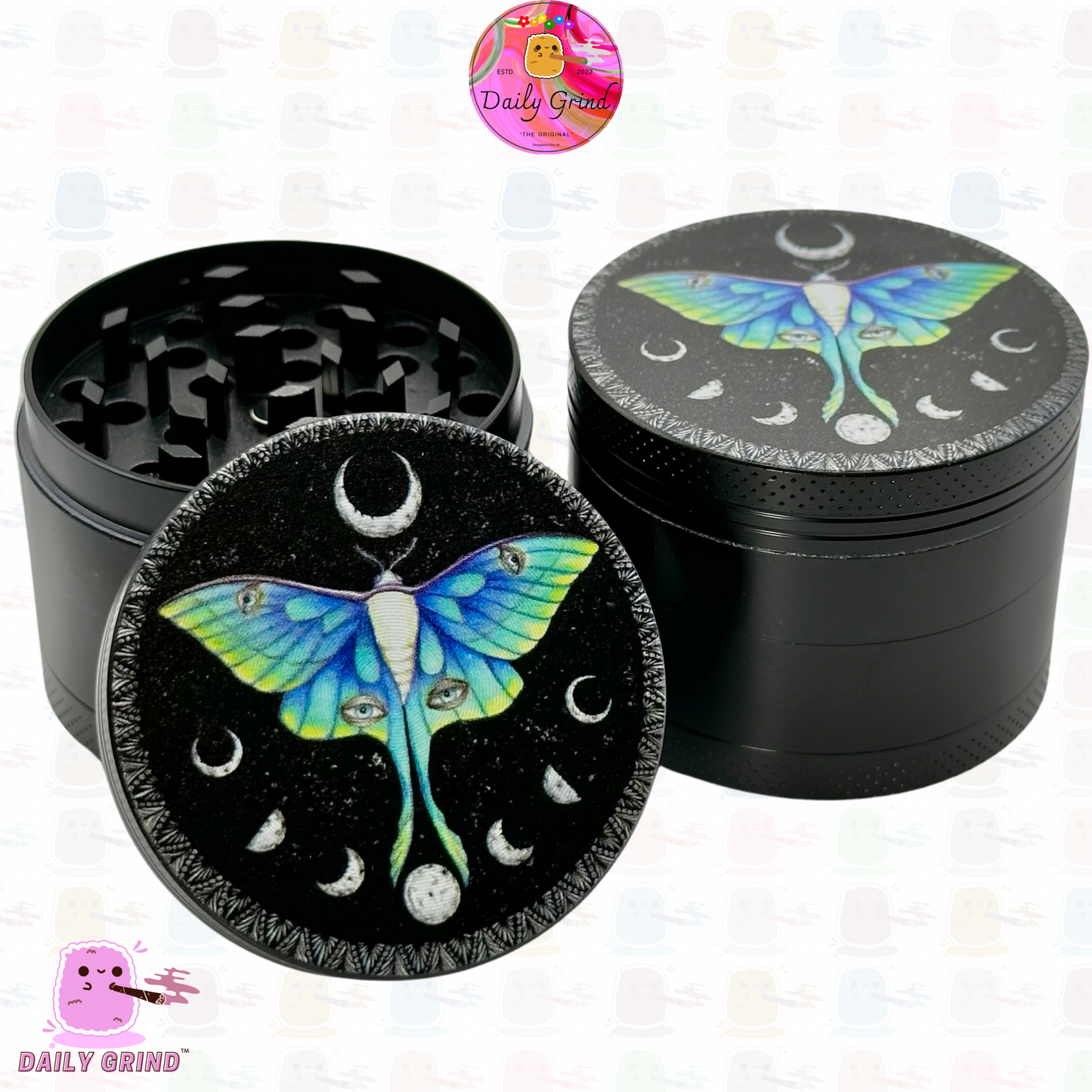 Beautiful Moth + Lunar Moon Cycles Beautiful Butterfly Spiritual Nature - 50mm 4-Piece High Quality Custom Metal Herb Grinder Gift Idea