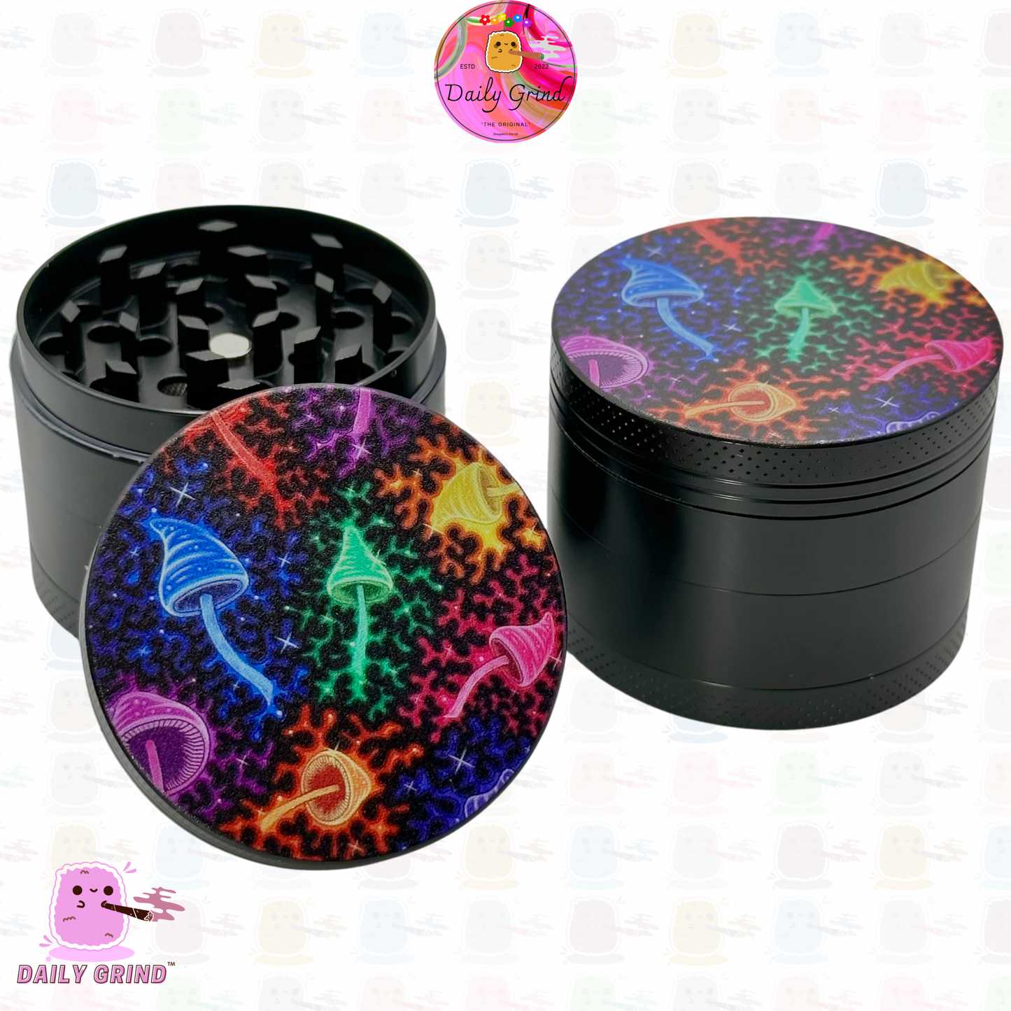 Glow Mushrooms Colourfully Glowing In The Dark - 50mm 4-Piece High Quality Metal Kitchen Herb Grinder Gift Idea