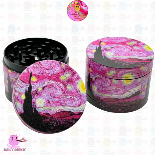 Pink Starry night Parody Classic Art - 50mm 4-Piece High Quality Metal Kitchen Herb Grinder Gift Idea