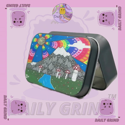 Monte Fuji Anime dibujos animados lindo arte Japón 1oz negro tabaco/píldora/baccy/alijo/monedas/cristales/joyería tapa con bisagra caja de lata regalo