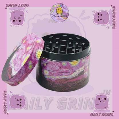 Pink Starry Night Classic Masterpiece Parody - 50mm 4-Piece High Quality Metal Tobacco Herb Grinder Gift Idea