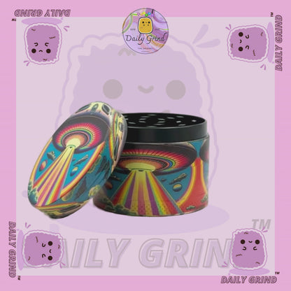 UFO Alien Ship Colourful - 50mm 4-Piece High Quality Custom Metal Tobacco Herb Grinder Gift Idea