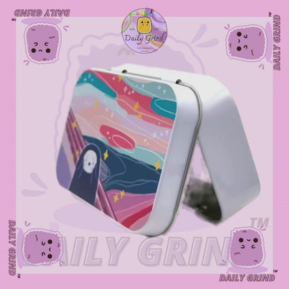 Dreamy Sunset Scream Anime Cartoon Parody - 1oz White / Crystal / Jewellery / Coins / Bits & Pieces / Hide / Money / Make-Up 1oz Black Hinge Lid Tin Box Gift - 9.5 x 6.2 x 2 cm - Cute Funny Metal Organiser Gift Idea