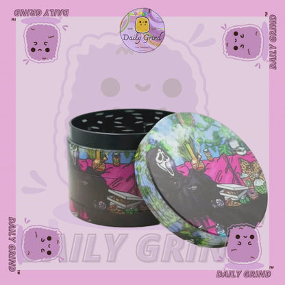 Death Chilling with Pizza - 50mm 4-Piece Premium Custom Metal Tobacco Herb Grinder Cute Gift Idea