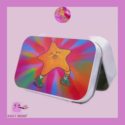 Cute Happy Star Colourful Smile 1oz White / Crystal / Jewellery / Coins / Bits & Pieces / Hide / Money / Make-Up 1oz Black Hinge Lid Tin Box Gift - 9.5 x 6.2 x 2 cm - Cute Funny Metal Organiser Gift Idea