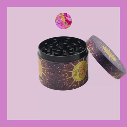 Purple Sun & Moon Astrology Cartoon - 50mm Premium 4-Piece Custom Metal Kitchen Herb Grinder Gift Idea