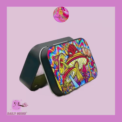 Mushroom Tie Dye Colourful Trippy Hippy - 1oz Black / Crystal / Jewellery / Coins / Bits & Pieces / Hide / Money / Make-Up 1oz Black Hinge Lid Tin Box Gift - 9.5 x 6.2 x 2 cm - Cute Funny Metal Organiser Gift Idea