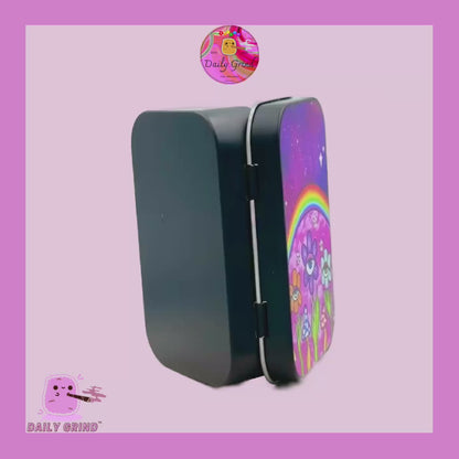 Purple Flowers Eye - 1oz Black / Crystal / Jewellery / Coins / Bits & Pieces / Hide / Money / Make-Up 1oz Black Hinge Lid Tin Box Gift - 9.5 x 6.2 x 2 cm - Cute Funny Metal Organiser Gift Idea