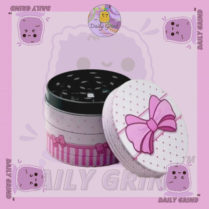 Jolie boîte avec un nœud rose – 50 mm, 4 pièces, broyeur d'herbes en métal personnalisé de haute qualité, cadeau 