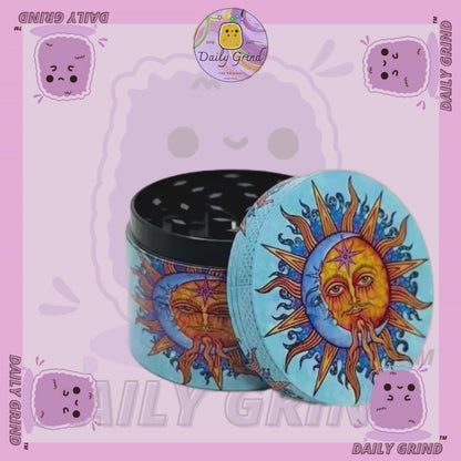 Sun & Moon Spiritual Blue - 50mm 4-Piece High Quality Custom Metal Tobacco Herb Grinder Gift Idea