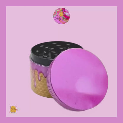 Cherry Bubblegum Ice Cream Cone Cute Pink Design - 50mm 4-Piece High Quality Custom Metal Kitchen Herb Grinder Gift Idea