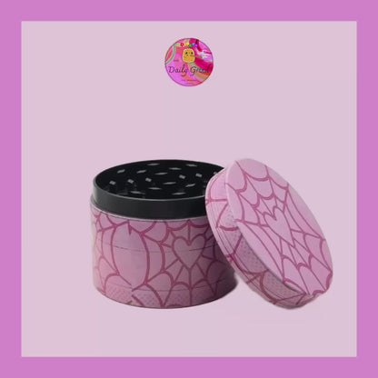 Pink Spiders Web Love Heart Cute Cartoon - 50mm Premium 4-Piece Custom Metal Kitchen Herb Grinder Gift Idea