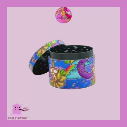 Colourful Trippy Moon Mushroom Rainbow Trippy - 50mm 4-Piece High Quality Custom Metal Kitchen Herb Grinder Gift Idea