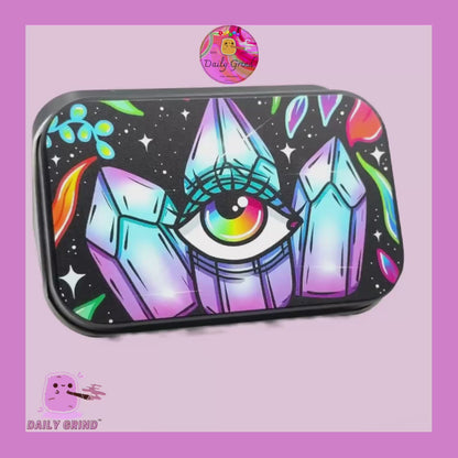 Crystal Eye Cute Colourful Energy 1oz Black / Crystal / Jewellery / Coins / Bits & Pieces / Hide / Money / Make-Up 1oz Black Hinge Lid Tin Box Gift - 9.5 x 6.2 x 2 cm - Cute Funny Metal Organiser Gift Idea