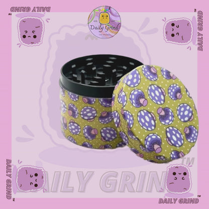 Purple Fly Agaric Mushroom Yellow - 50mm 4-Piece High Quality Custom Metal Tobacco Herb Grinder Gift Idea