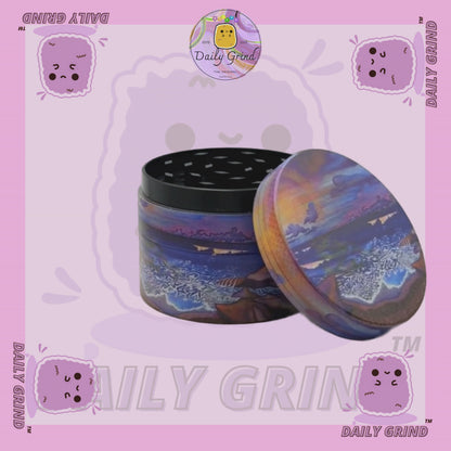 Coastal Sunset Surf Beach Trippy Art - 50mm Premium 4-Piece Custom Metal Tobacco Herb Grinder Gift Idea