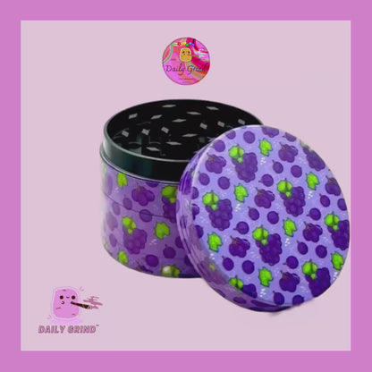 Purple Grape Fruit Candy Colourful Cartoon Juicy Fruit Flavour Cute Design - 50mm 4-Piece High Quality Metal Kitchen Herb Grinder Gift Idea