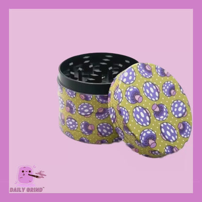 Purple Fly Argic Mushroom Cute Design Yellow - 50mm 4-Piece High Quality Custom Metal Kitchen Herb Grinder Gift Idea