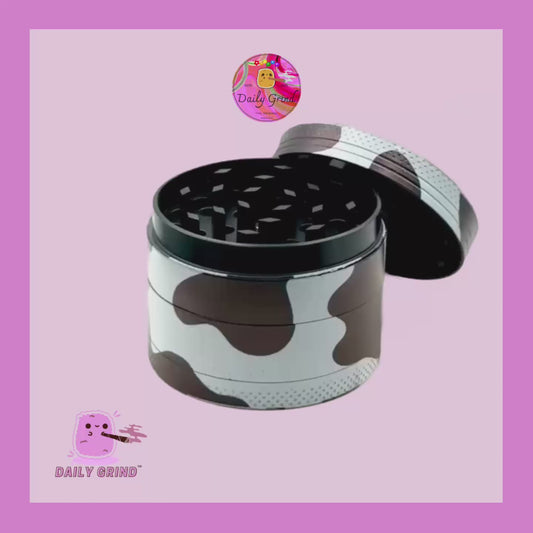 Daisy Cow Print Black & White Dairy - 50mm High Quality 4-Piece Metal Tobacco Herb Grinder Gift Idea