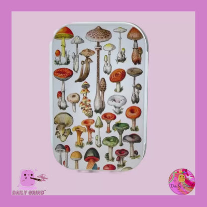 Vintage Mushroom Species Variety French Chart - 1oz White / Crystal / Jewellery / Coins / Bits & Pieces / Hide / Money / Make-Up 1oz Black Hinge Lid Tin Box Gift - 9.5 x 6.2 x 2 cm - Cute Funny Metal Organiser Gift Idea