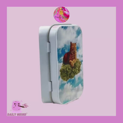 Kitty in the Clouds - Cute 1oz White / Crystal / Jewellery / Coins / Bits & Pieces / Hide / Money / Make-Up 1oz Black Hinge Lid Tin Box Gift - 9.5 x 6.2 x 2 cm - Cute Funny Metal Organiser Gift Idea