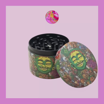 Naughty Menace Daft Lad with Gold Teeth and Flowers Funny Original Art - 50mm Premium 4-Piece Custom Metal Kitchen Herb Grinder Gift Idea