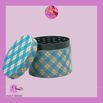 Blue Gingham Tartan Check Cute Cottage Pattern - 50mm 4-Piece High Quality Custom Metal Kitchen Herb Grinder Gift Idea