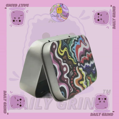 Wavy Colourful Pattern Cute Hippy 1oz Black / Crystal / Jewellery / Coins / Bits & Pieces / Hide / Money / Make-Up 1oz Black Hinge Lid Tin Box Gift - 9.5 x 6.2 x 2 cm - Cute Funny Metal Organiser Gift Idea