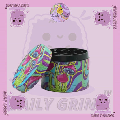 Neon Mushroom Trippy Tie Dye - 50mm 4-Piece High Quality Custom Metal Tobacco Herb Grinder Gift Idea