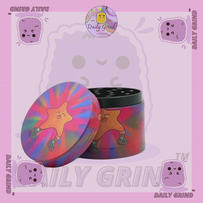 Happy Star Kawaii Tie Dye Cute - 50mm 4-Piece High Quality Custom Metal Tobacco Herb Grinder Gift Idea