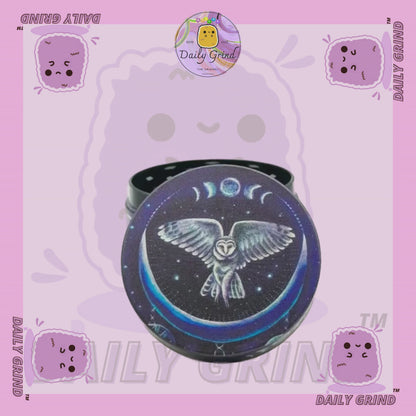 Night Owl In the Sky Moon - 50mm 4-Piece Premium Custom Metal Tobacco Herb Grinder Cute Gift Idea