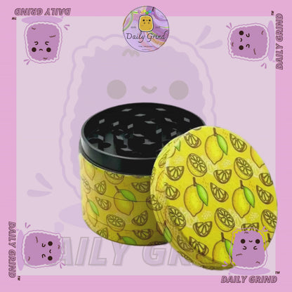 Juicy Lemon Slices Fruit Candy Yellow - 50mm 4-Piece High Quality Custom Metal Tobacco Herb Grinder Gift Idea