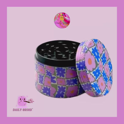 60's & 70's Cute Flower Power Pink Purple Pattern - 50mm 4-Piece High Quality Custom Metal Kitchen Herb Grinder Gift Idea