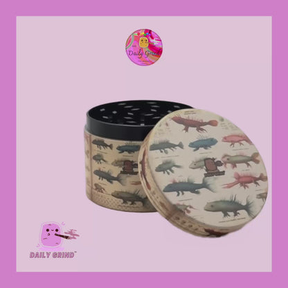 Fantasy Vintage Axolotl Type Creature Species Chart - 50mm Premium 4-Piece Custom Metal Kitchen Herb Grinder Gift Idea